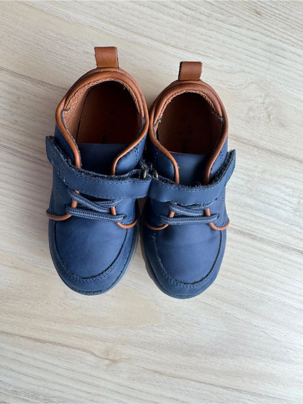 Dream Pairs Navy and Brown Kids Dress Shoe with Hook-and-Loop Strap